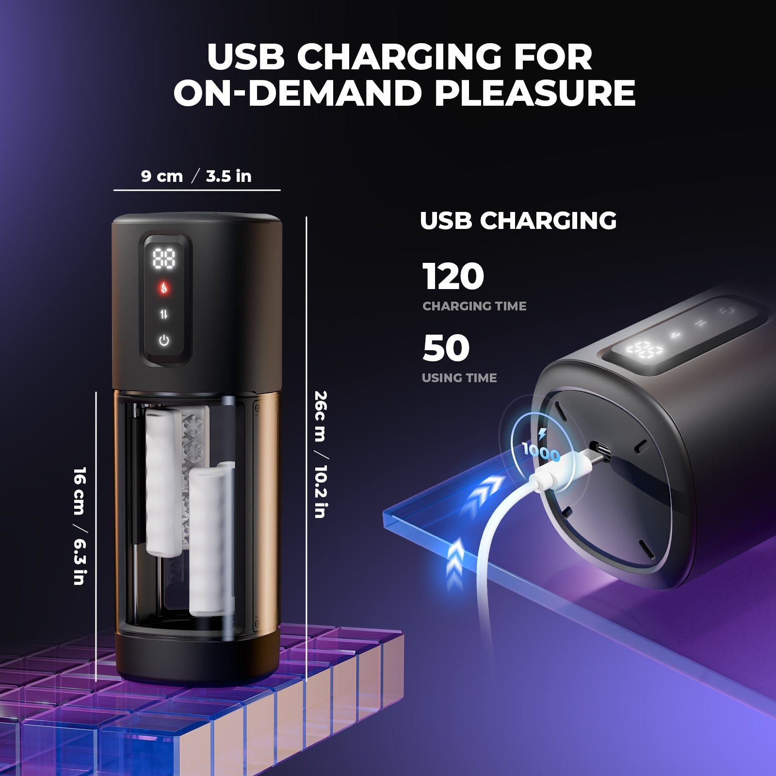 Masturbóir Fir Uathoibríoch le 6 Leibhéal Dócháin agus 2 Leibhéal Teasa