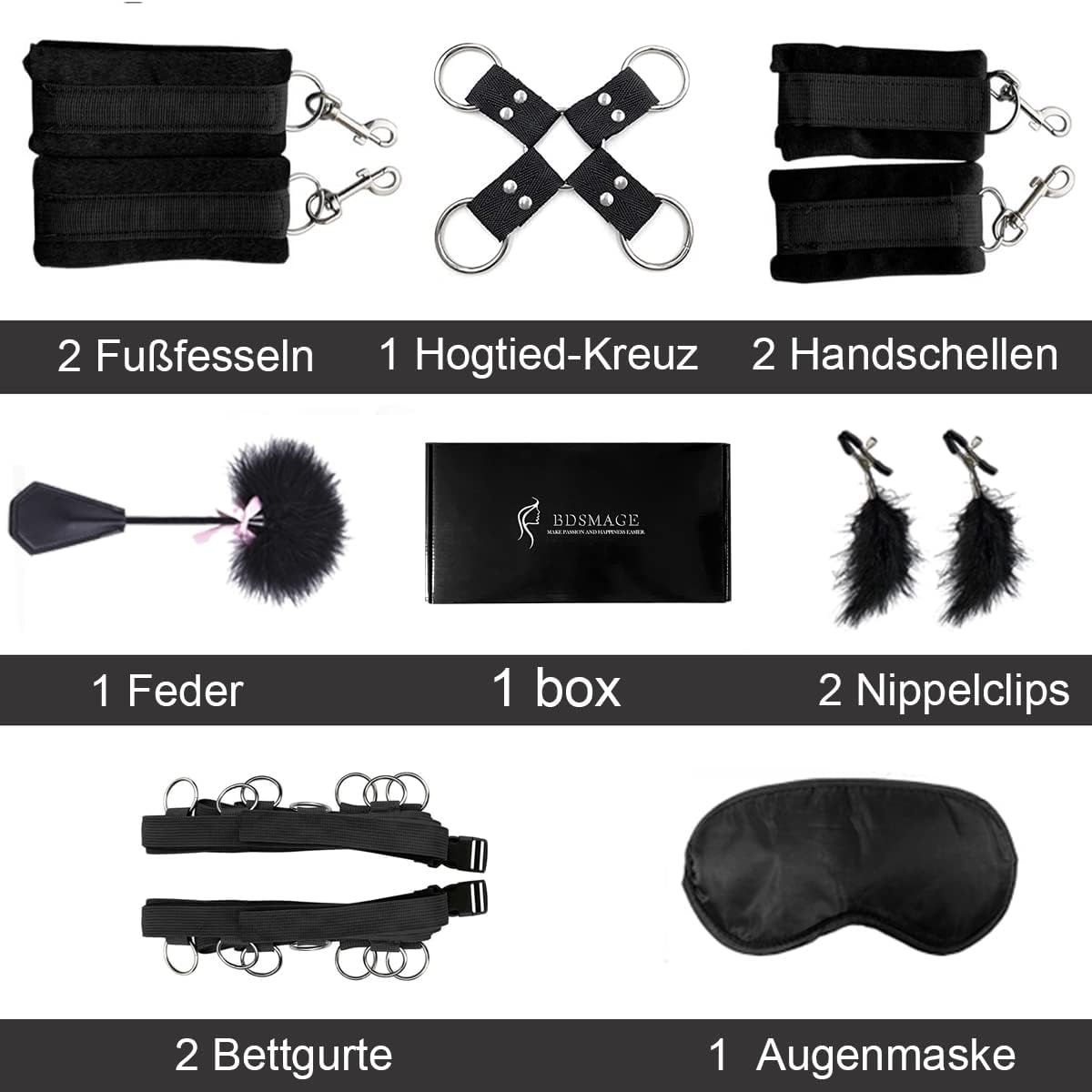 7-Píosa Kit Imeartha Ceangail – Le Feadán Cleite, Masc Súl, Cuffíní Láimhe, agus Clipanna Nipple do Chúpla