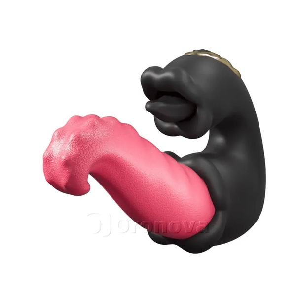 Vibrator Dhúbailte Rós le Slat Brú agus Teanga Liceála