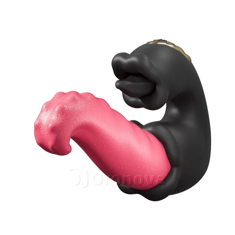 Vibrator Dhúbailte Rose le Slat Brú agus Teanga Liceála