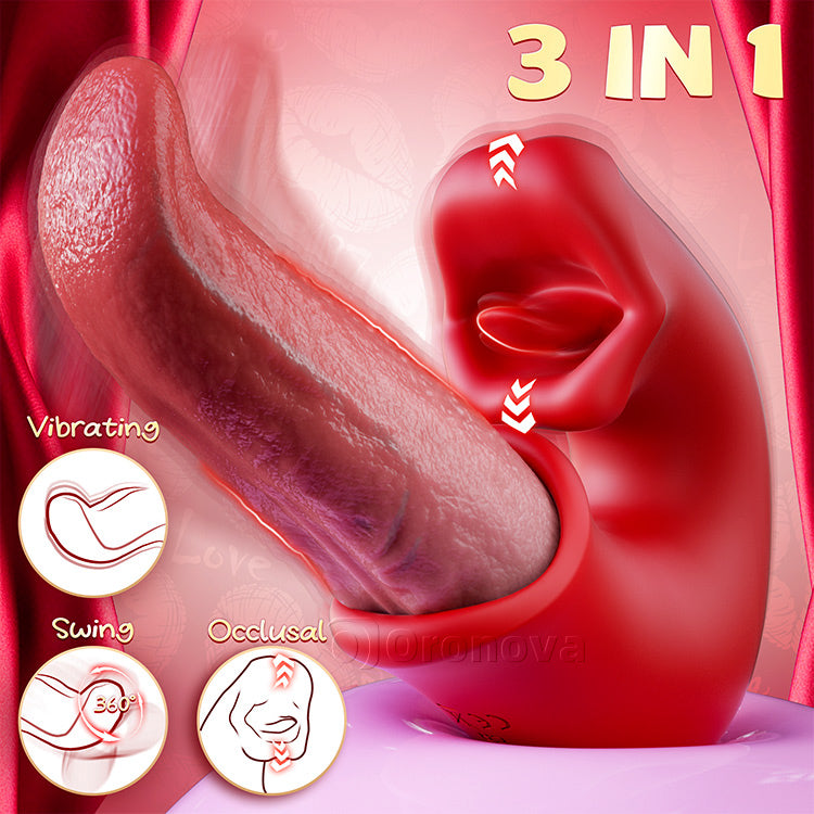Vibrator Dildo 3-i-1 – Bréagán Rós le G-Phointe, Clit & Gníomh Teanga