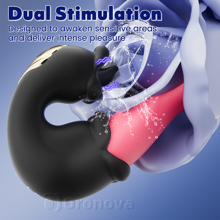 Vibrator Dhúbailte Rose le Slat Brú agus Teanga Liceála