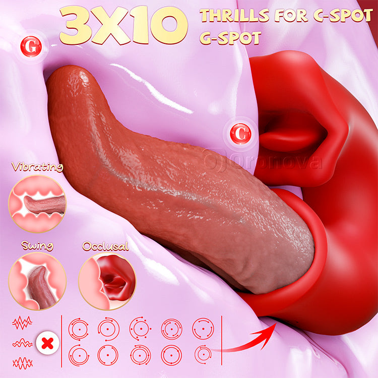 Vibrator Dildo 3-i-1 – Bréagán Rós le G-Phointe, Clit & Gníomh Teanga