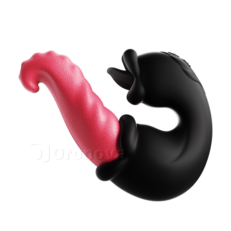 Vibrator Dhúbailte Rose le Slat Brú agus Teanga Liceála